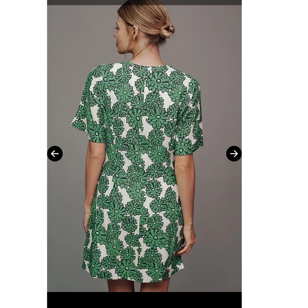 Porridge Clothing Green Floral Mini Dress Linen Blend Cottagecore Size S - Picture 2 of 12